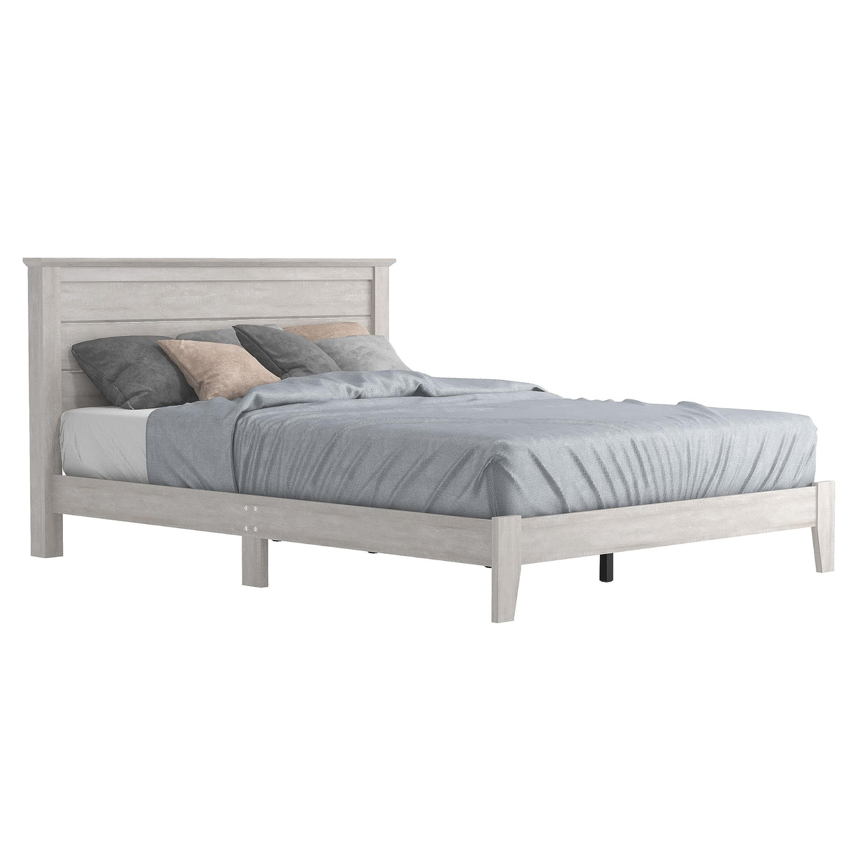 Galano Tiena Queen Bed Frame in Dusty Grey Oak - Sturdy Wood Platform with Slat Support, No Box Spring Required Galano