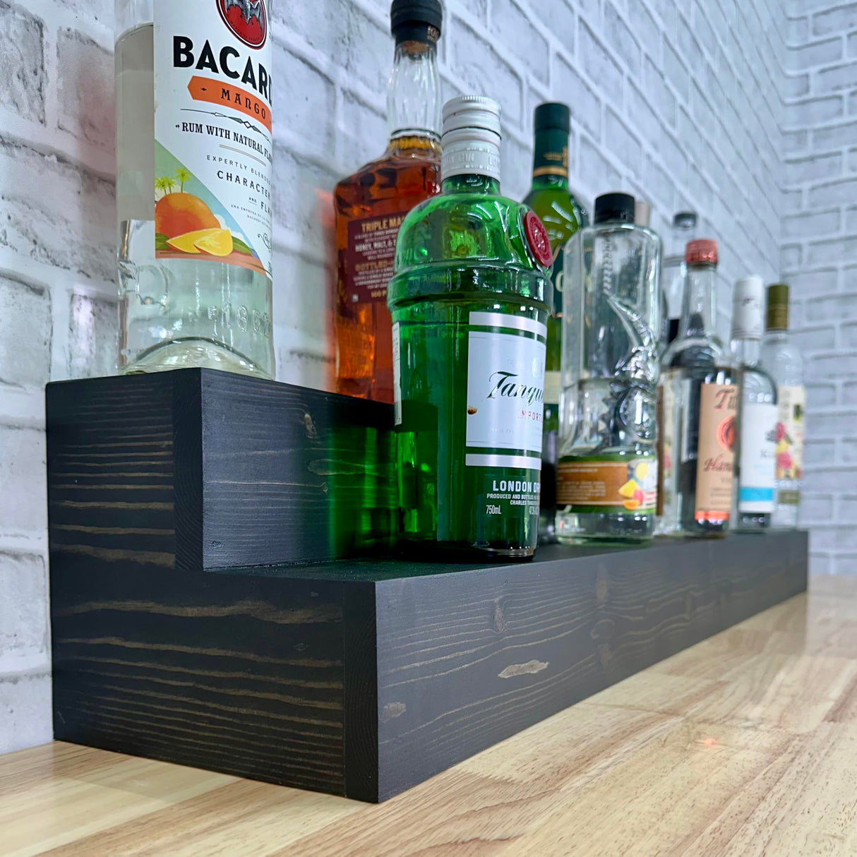 Tiered Bottle Shelf | 2 Tier Liquor Bottle Display | Bar Organization | Display Shelf | Wine Shelf | Bar Display | Kitchen Counter Shelf (30", Black) RBD Home
