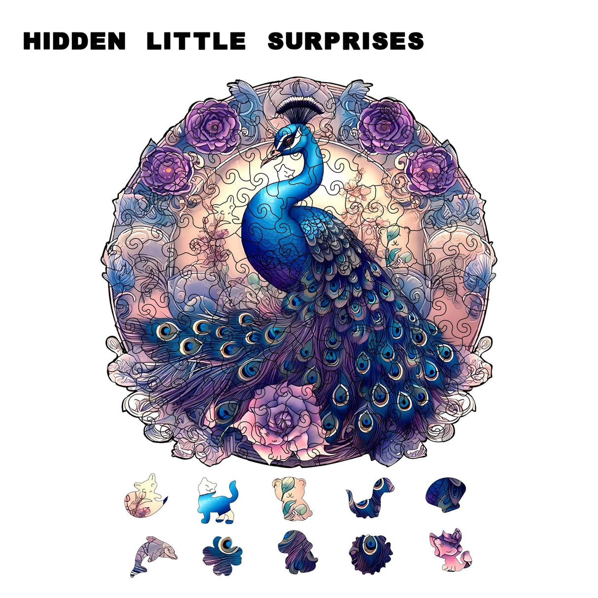 IKFUVACT Unique Wooden Jigsaw Puzzles, Wood Puzzles for Adults, Family Puzzle Game (Peacock, Large) IKFUVACT