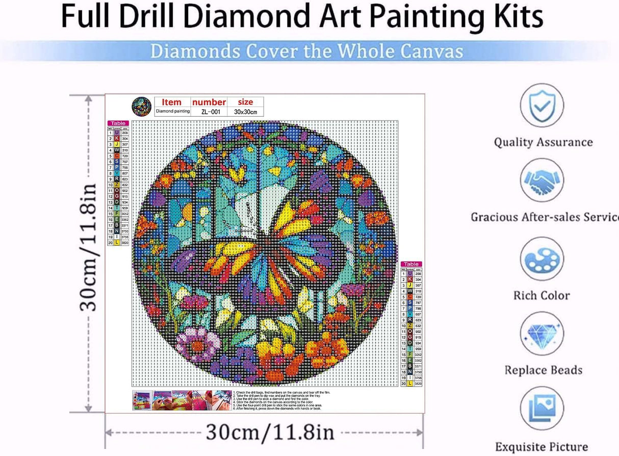 RYMILIE Diamond Painting Kits for Adults - Butterfly Flowers DIY 5D Diamond Art Kits Full Drill Diamond Dots Paintings with Diamonds Gem Art and Crafts Home Decor 12x12inch RYMILIE
