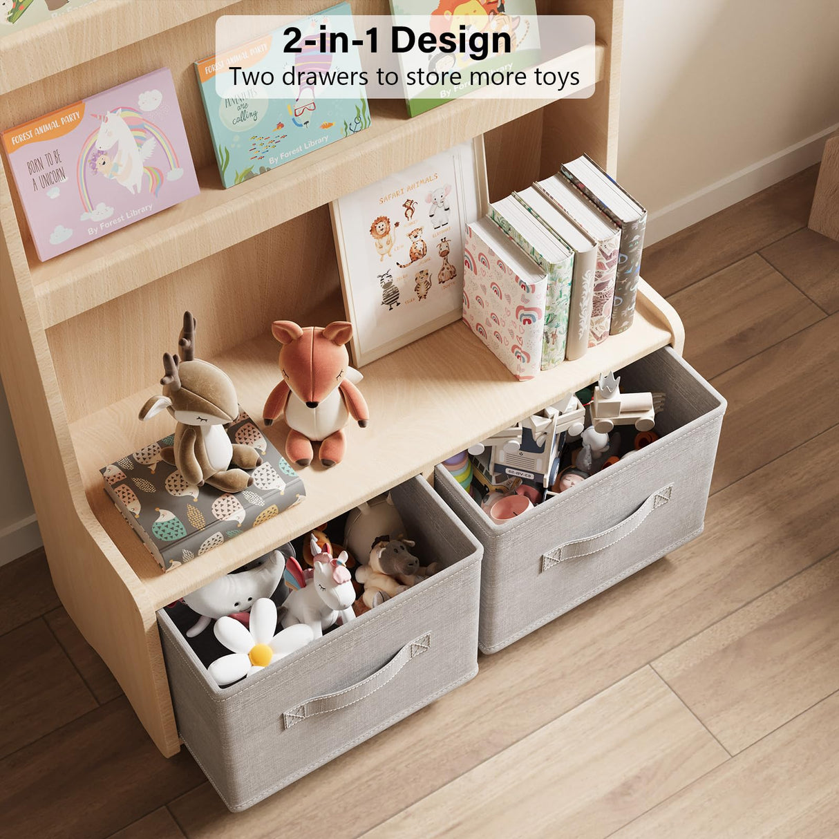WISUCART Kids Bookshelf and Toy Storage Organizer, 3 Tier Bamboo Todders Book Shelf Large Book Rack for Child Room Playroom Nursery for Kids, Children, Toddlers (Nature) WISUCART