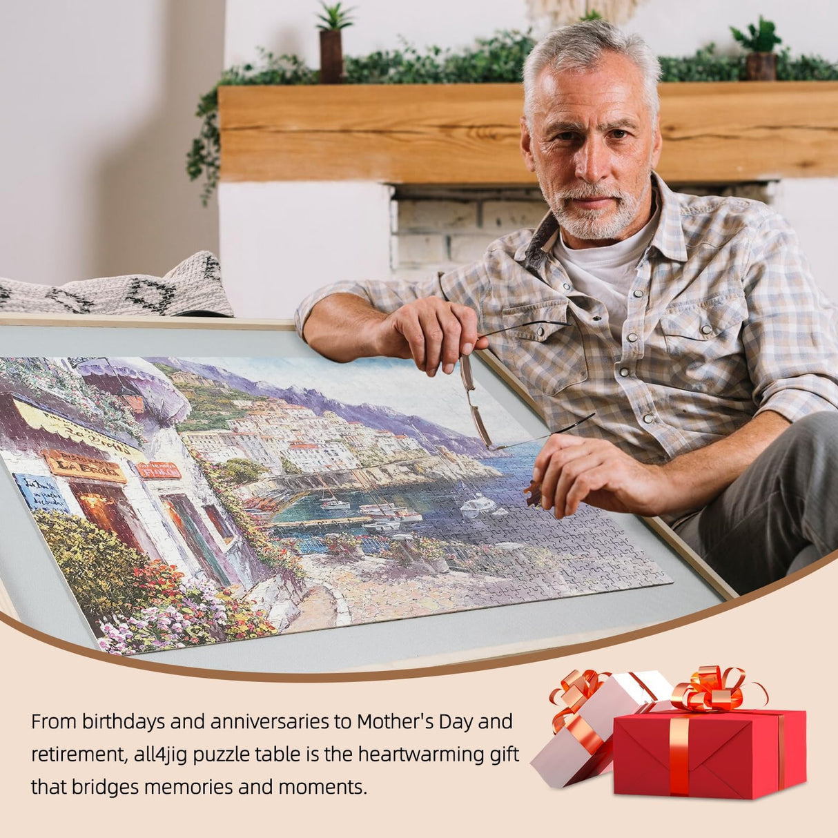 ALL4JIG 2000 Pieces 2-in-1 Tilting & Rotating Puzzle Board for Adults Gifts, Wooden Jigsaw Puzzle Table with 4 Drawers, 28.5" x 40.1" Portable Board with Lazy Susan and Cover ALL4JIG