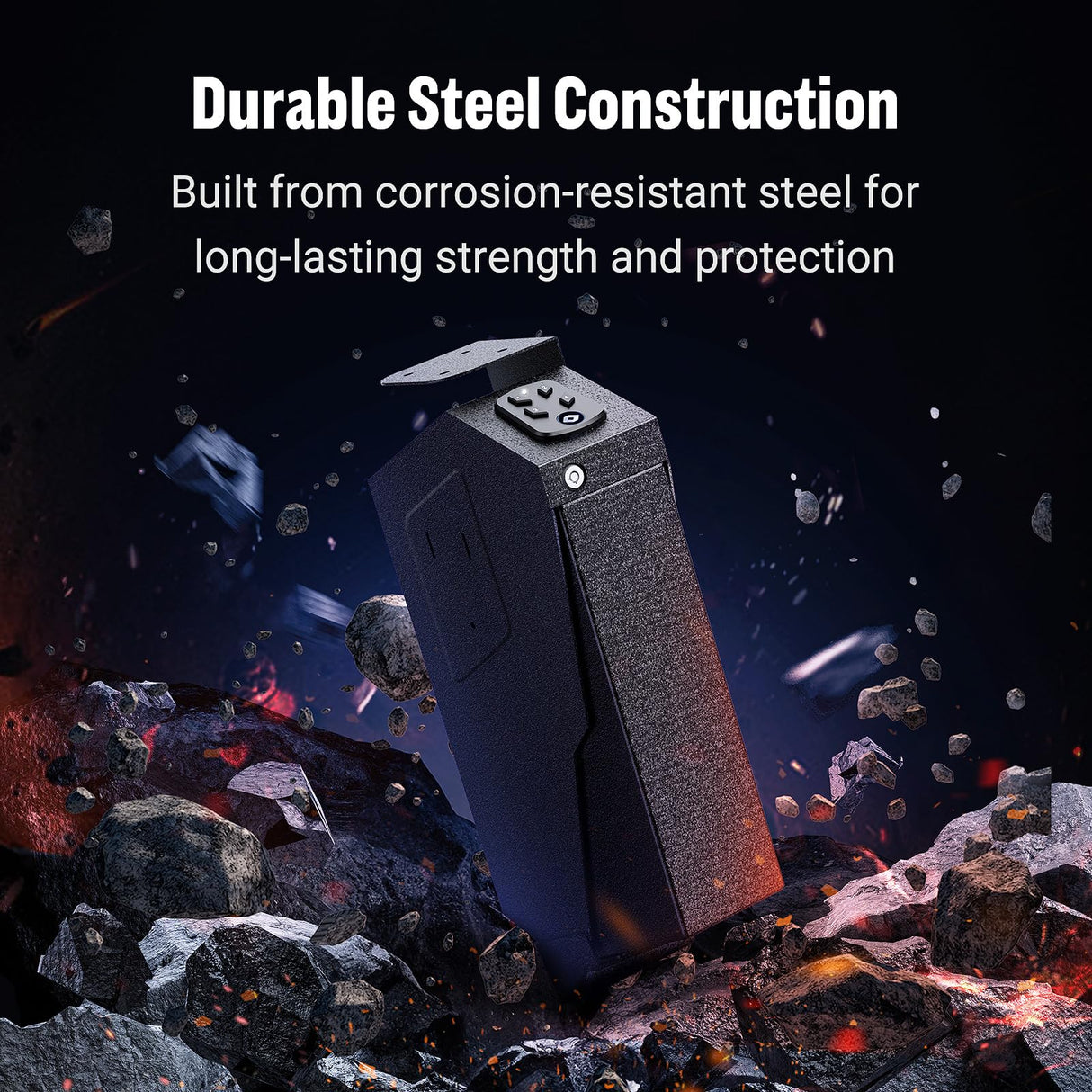 ADIMO Handgun Safe, Sturdy Steel Keypad Hidden Gun Safe, Single Gun Safe for 3-Way Drop-Down Install, Light&Silent Mode Quick Access Gun Safe for Car Desk Bedside Use, Keep Kids from Firearms Key Lock ADIMO