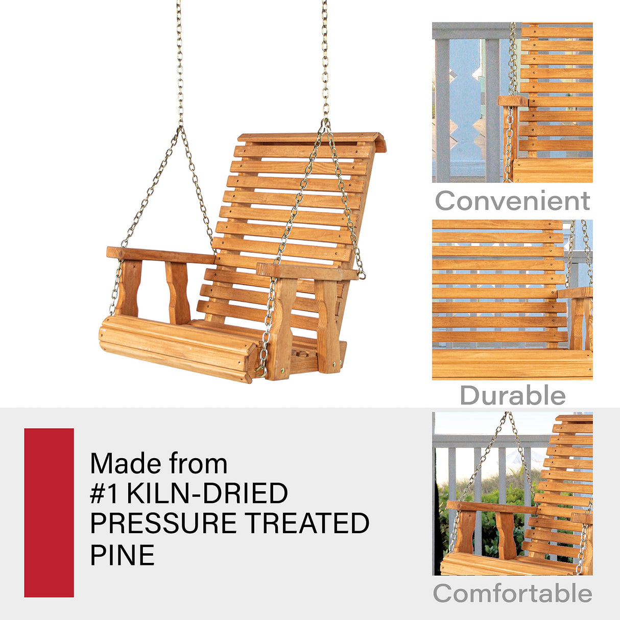 Amish Heavy Duty Roll Back Pressure Treated Swing Chair (Cedar Stain) Amish Casual