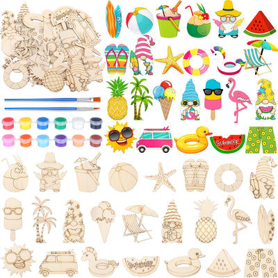 Relaxweex 24 Pcs DIY Wooden Magnets, Wood Painting Art Crafts, Fridge Magnets Craft Kits for Activities Gifts Home Party (Summer Flamingos Watermelons)