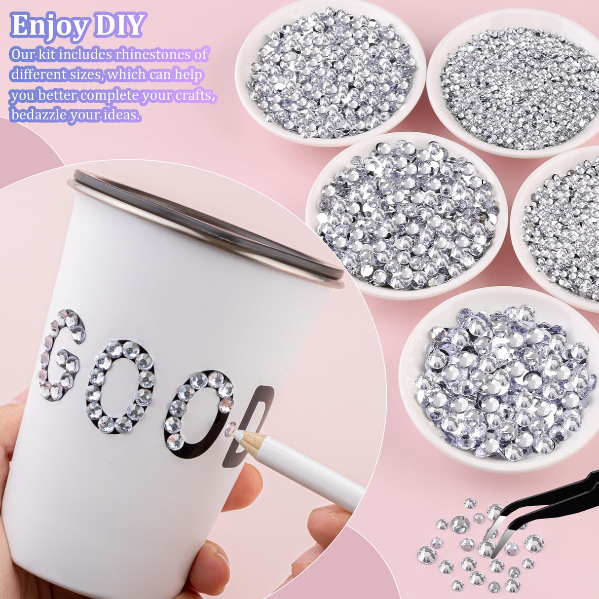 25000Pcs Resin Rhinestones with Tweezers for Crafting, Silver Clear Flatback Gems, Bedazzling Crystal with 3Pcs 10ml B7000 Jewelry Glue for DIY Crafts Clothing Tumblers Shoes Fabric Nail Art TINKRSTUFF