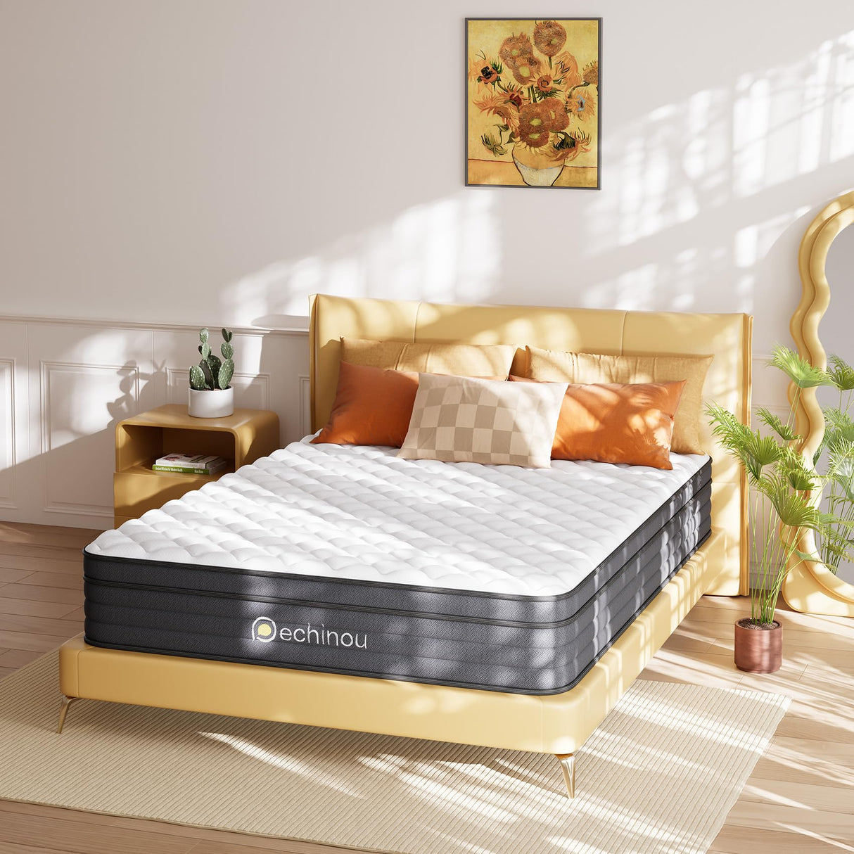 PECHINOU Queen Mattress,10 Inch Queen Size Hybrid Mattress in a Box with Memory Foam, Soft and Comfortable, Pressure Relief, Cool and Breathable, CertiPUR-US, Medium Firm PECHINOU