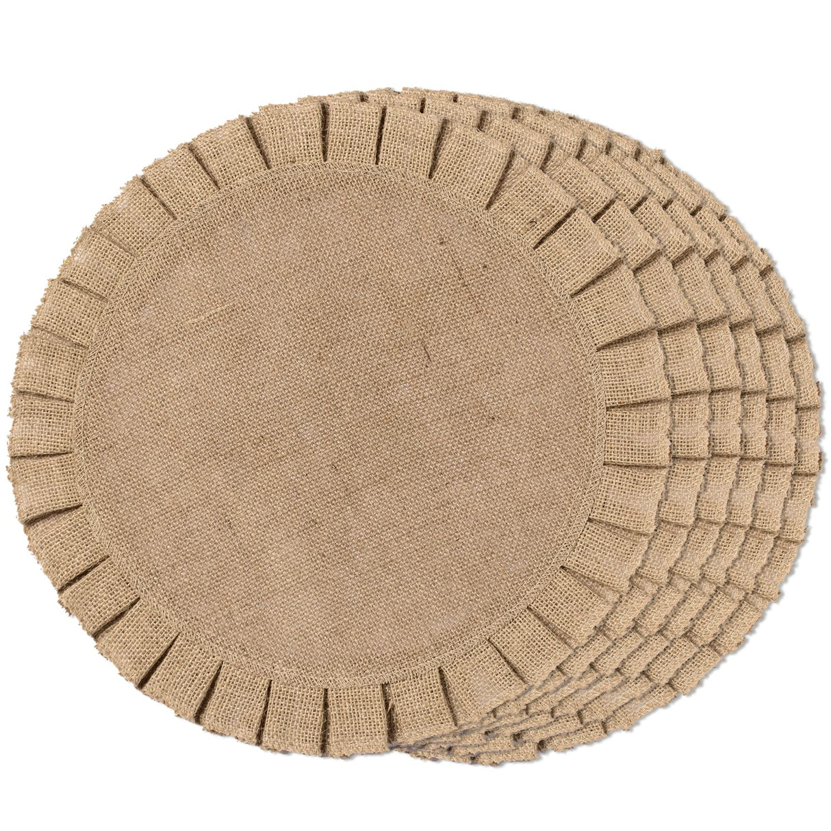 FunWheat Burlap Round Braided Placemats Set of 6 for Dining Tables 15 Inch Heat Resistant Jute Table Mats Farmhouse Woven Fabric Natural Place mats for Decoration(Ruffled Lace) FunWheat