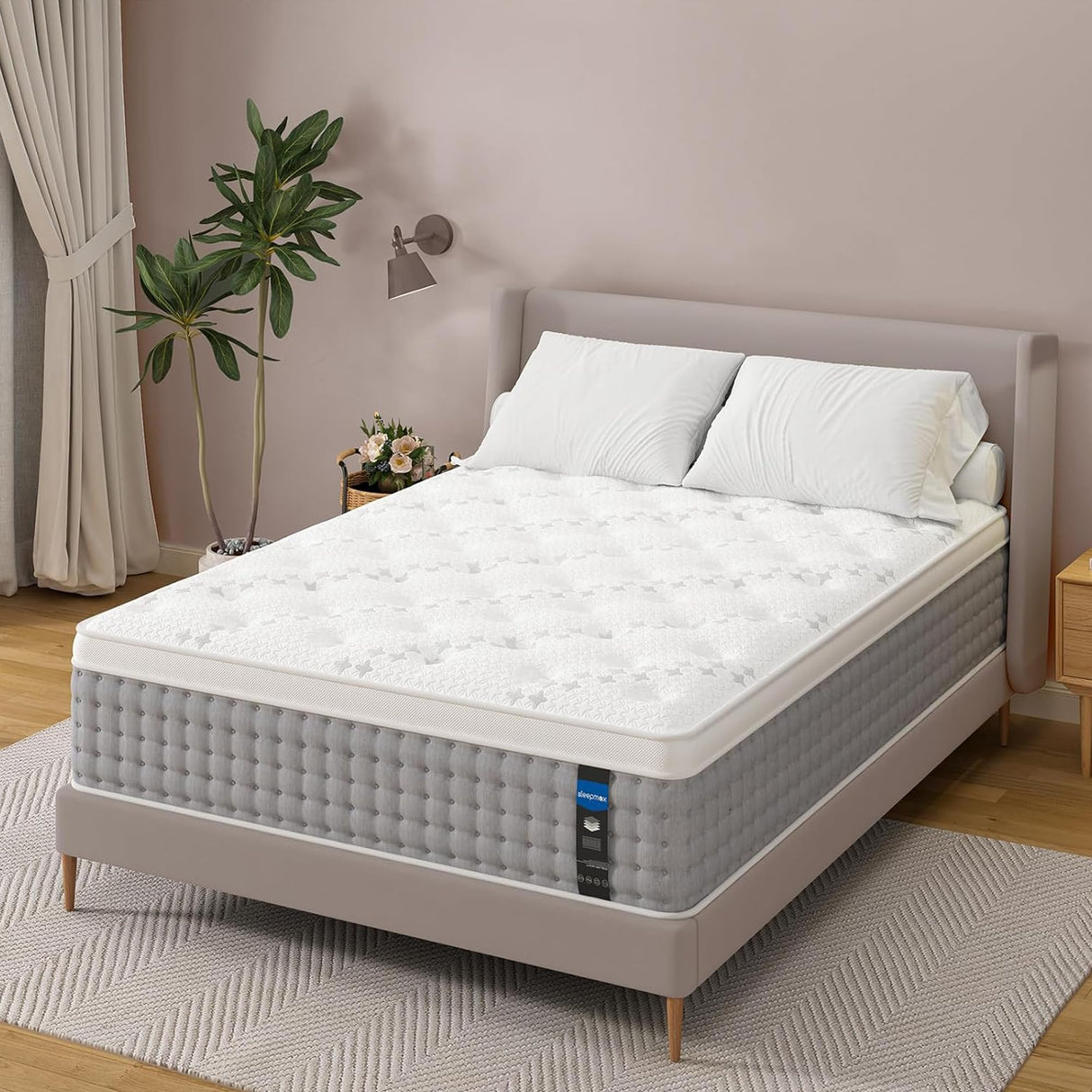 Sleepmax King Size Mattress 14 Inch - Hotel-Collection Hybrid Mattress Deep Sleep Pain Relief - Extra Lumbar & Hip Support - 365-Night Trial, Fiberglass-Free Bed in a Box, CertiPUR-US Certified Sleepmax