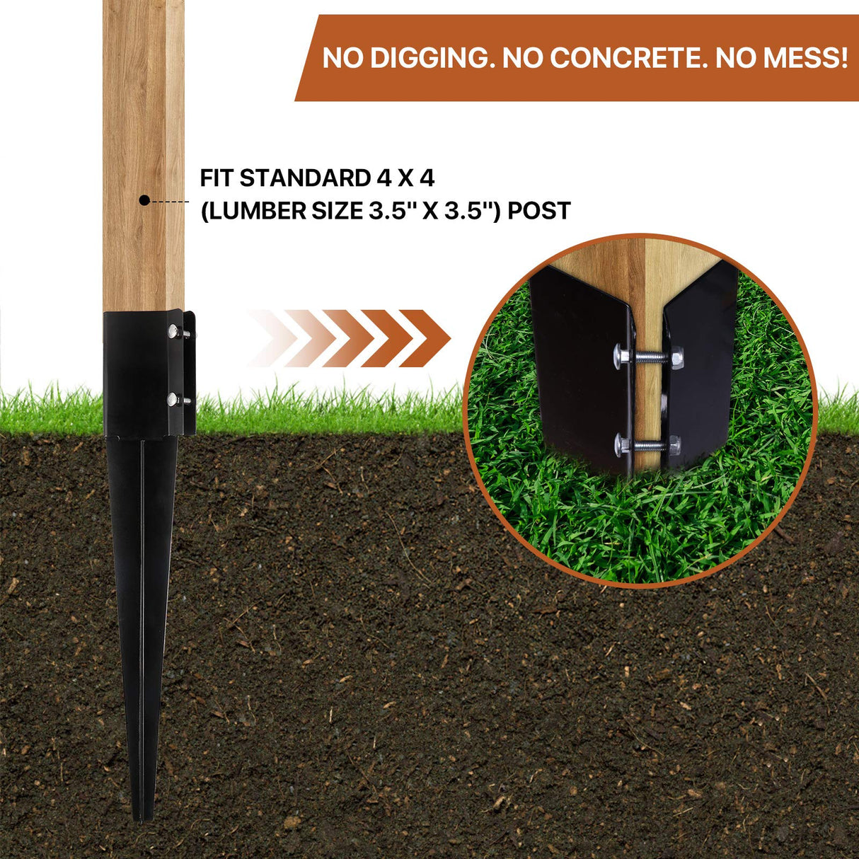 Sekcen 6 Pcs Fence Post Anchor Ground Spike 4x4 Metal Post Stake 24 Inch for Mailbox Deck Railing Black Sekcen