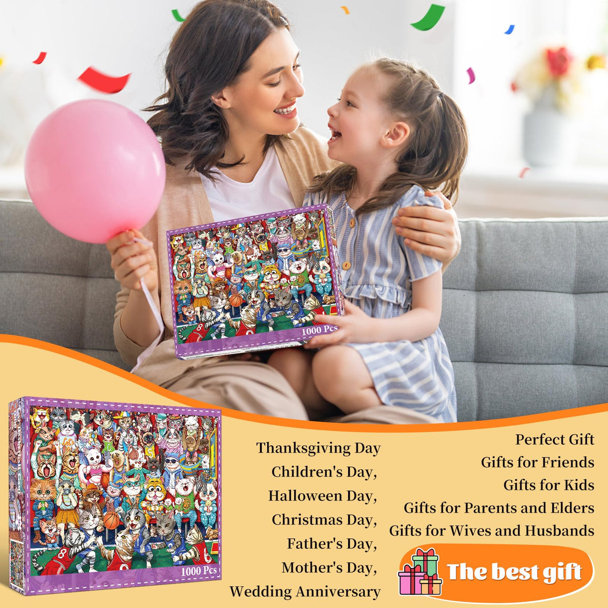 Puzzles for Adults 1000 Pieces, Cat Basketball Fun Jigsaw Puzzles Challenging Game, Puzzles Interlock Perfectly No Dust, for House Decoration, Party Toy for Kids Parents TangMosaic