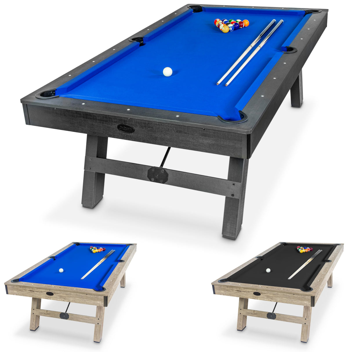 GoSports 8 ft Pool Table with Wood Finish - Modern Billiards Table with 2 Cue Sticks, Balls, Rack, 96"L x 51"W x 31.9"H, Felt Brush and Chalk GoSports