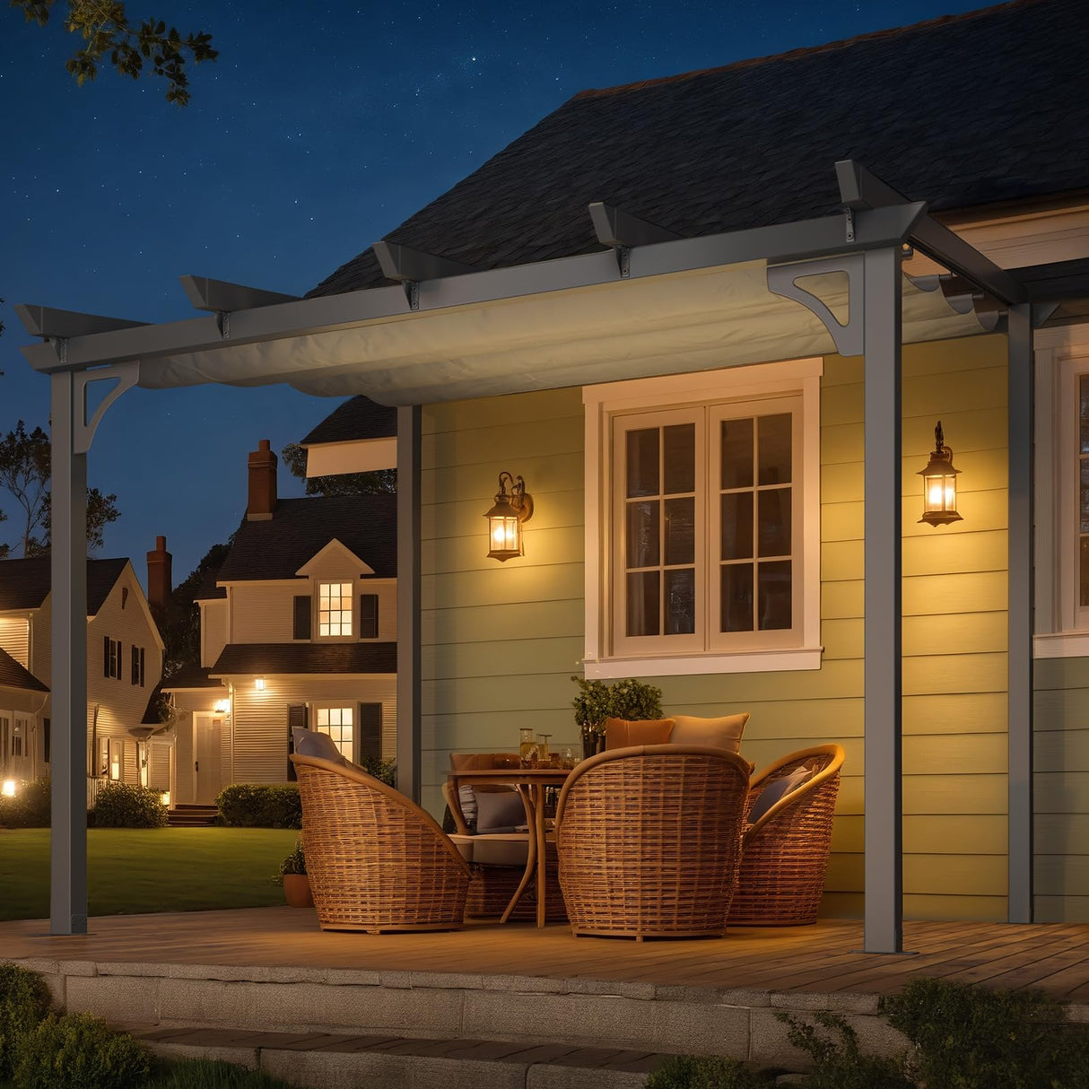 AECOJOY 10' x 8' Gazebo for Patio, Retractable Pergola with Adjustable Sun Shade Canopy Roof, Small Wall-Mounted Lean to Outdoor Pergolas and Gazebos Clearance, Metal Awnings for Decks, Patio AECOJOY