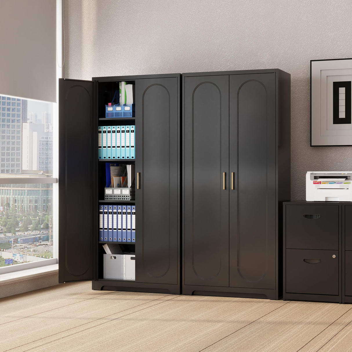 SteeLoong Metal Kitchen Storage Cabinet,71”Pantry Cabinet with Doors and 4 Adjustable Shelves,Tall Black Cabinet for Pantry, Laundry Room,Living Room,Dinning Room SteeLoong