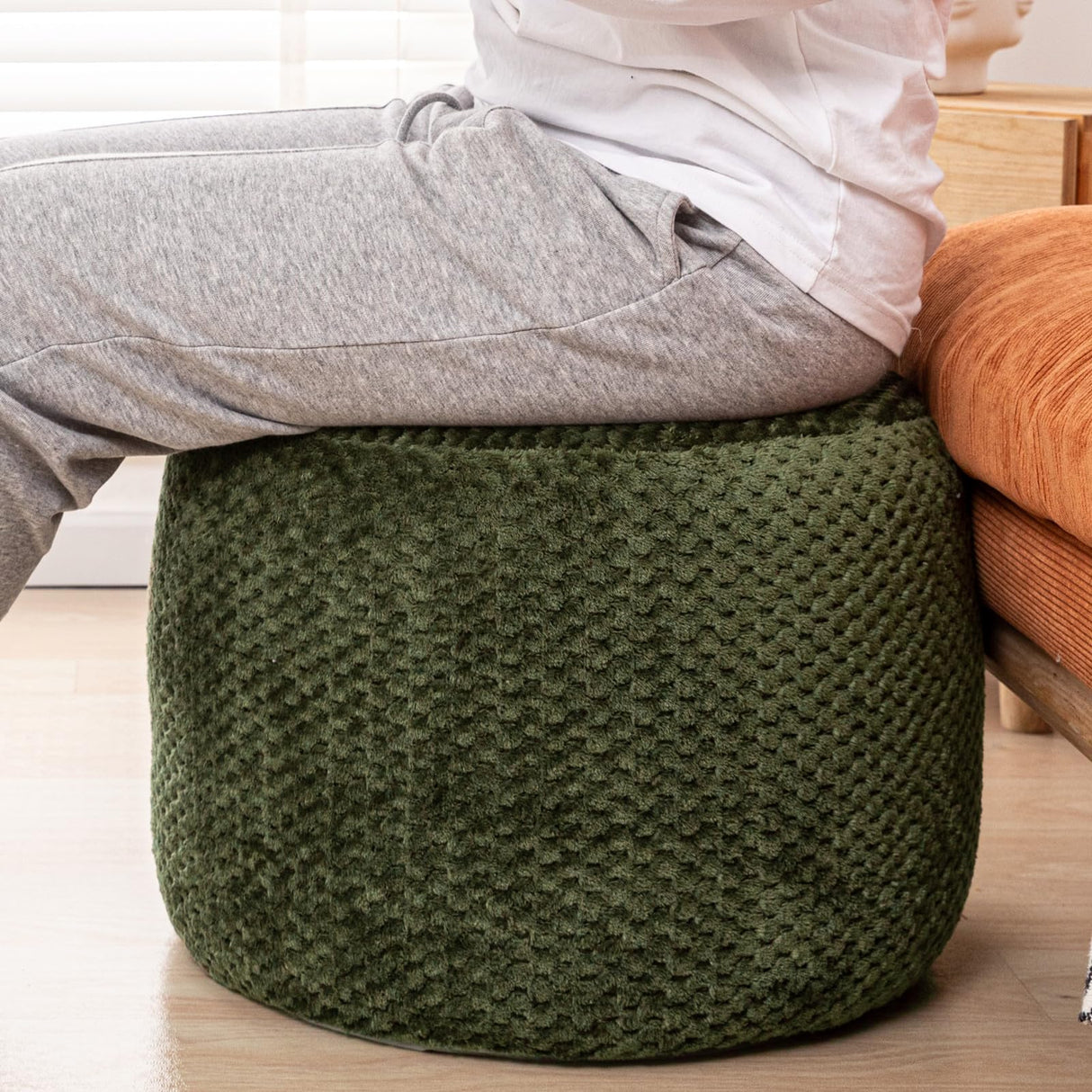 Ottoman Foot Rest Stuffed Round Boho Floor Poof Seating Armchair Foot Stool Floor Cushion Bean Bag Pouf Ottoman 18x18x14 Inch Forest Poofieotto