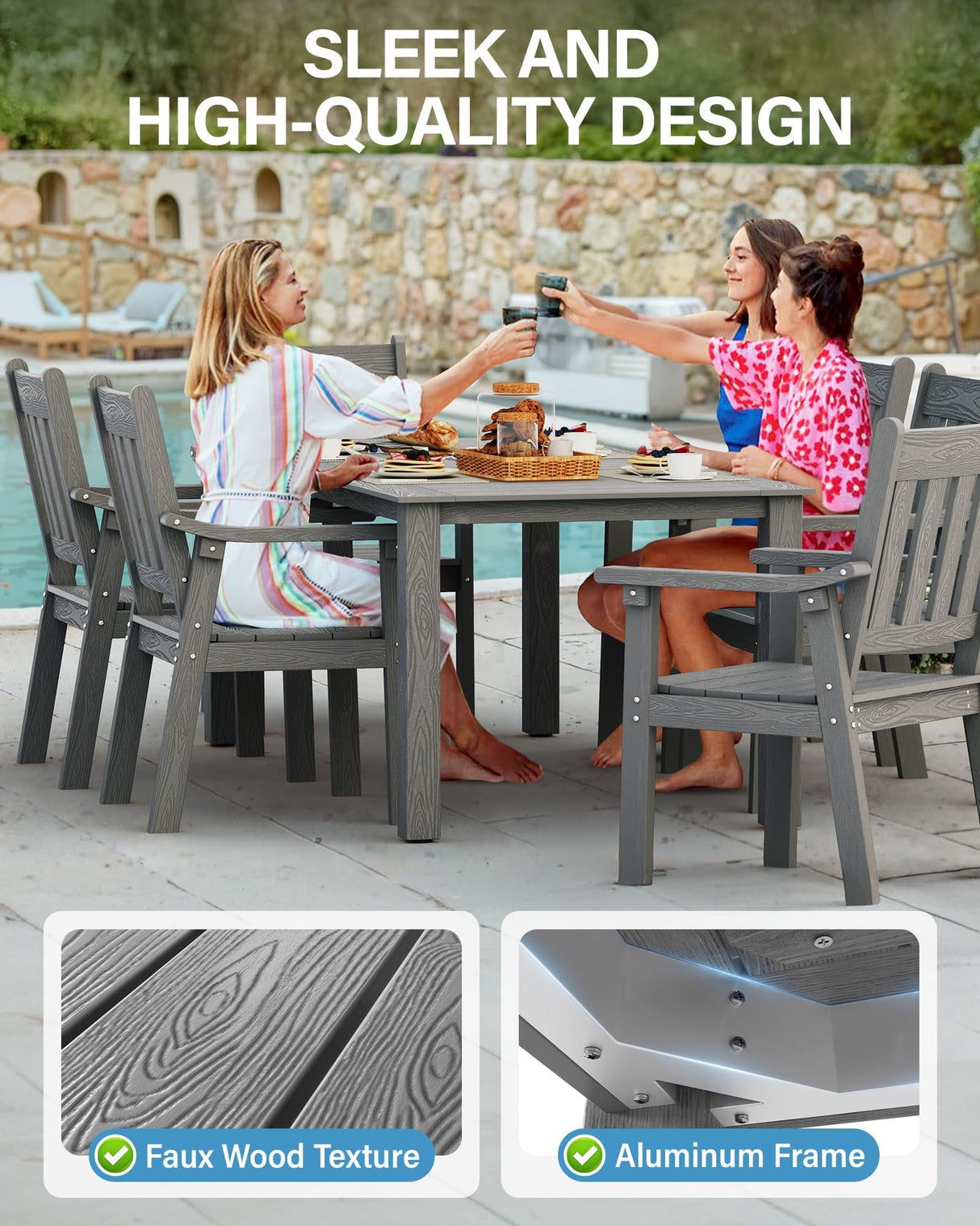 YEFU Outdoor Patio Dining Sets: All Weather 12 Piece Dining Table Set for 10 with Umbrella Hole & Aluminum Frame - Outdoor Furniture 2 Table and 10 Chairs for Outside Backyard/Porch/Deck Grey YEFU