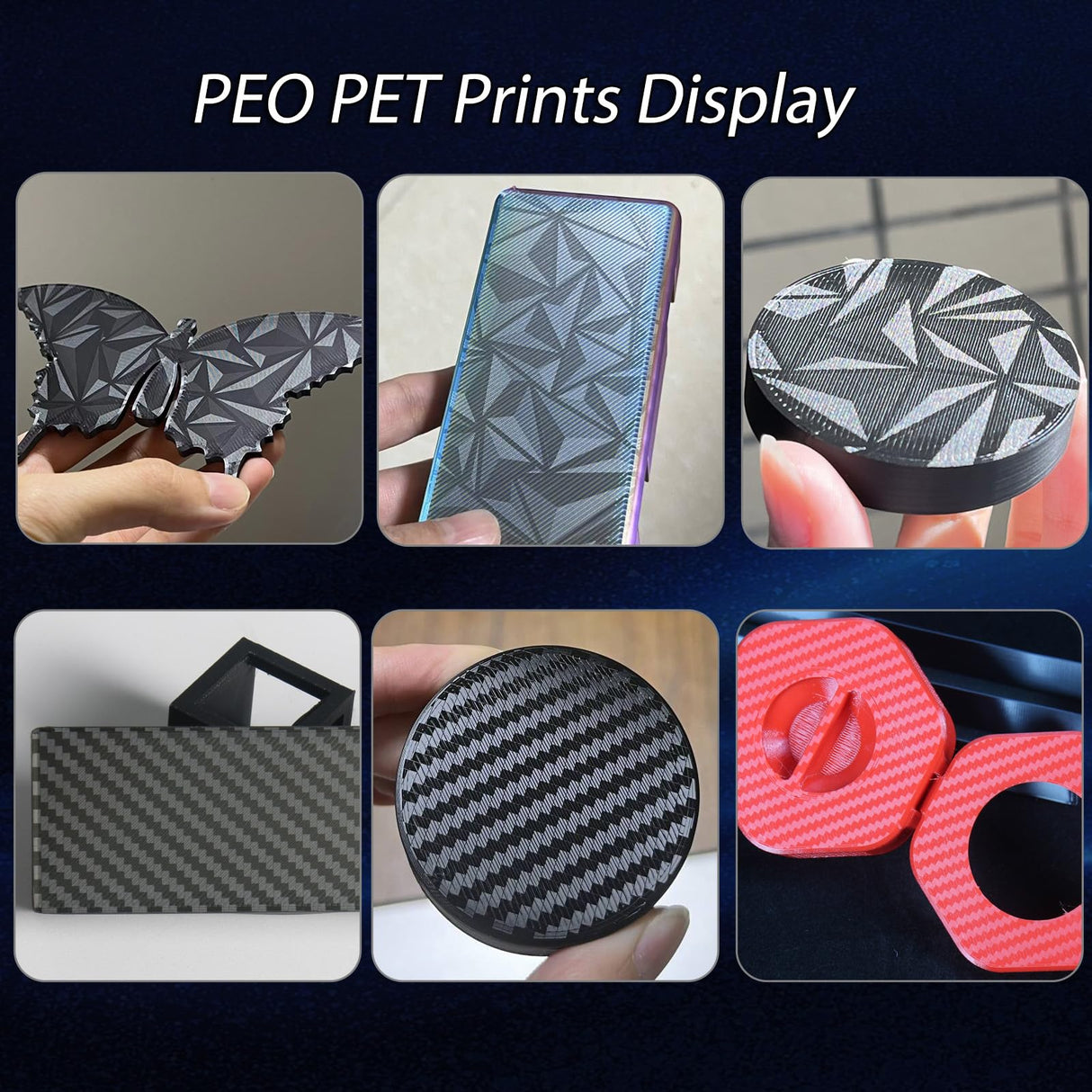 JUUPINE 3D Printer PEO PET Build Plate for Bambu Lab X1/X1C/X1E/P1P/P1S/A1 3D Printer,Diamond PEO+Carbon Fiber PET Surface 257x257mm Spring Steel Plate,Double Sided Flexible Sheet Removable Platform. Wefuit