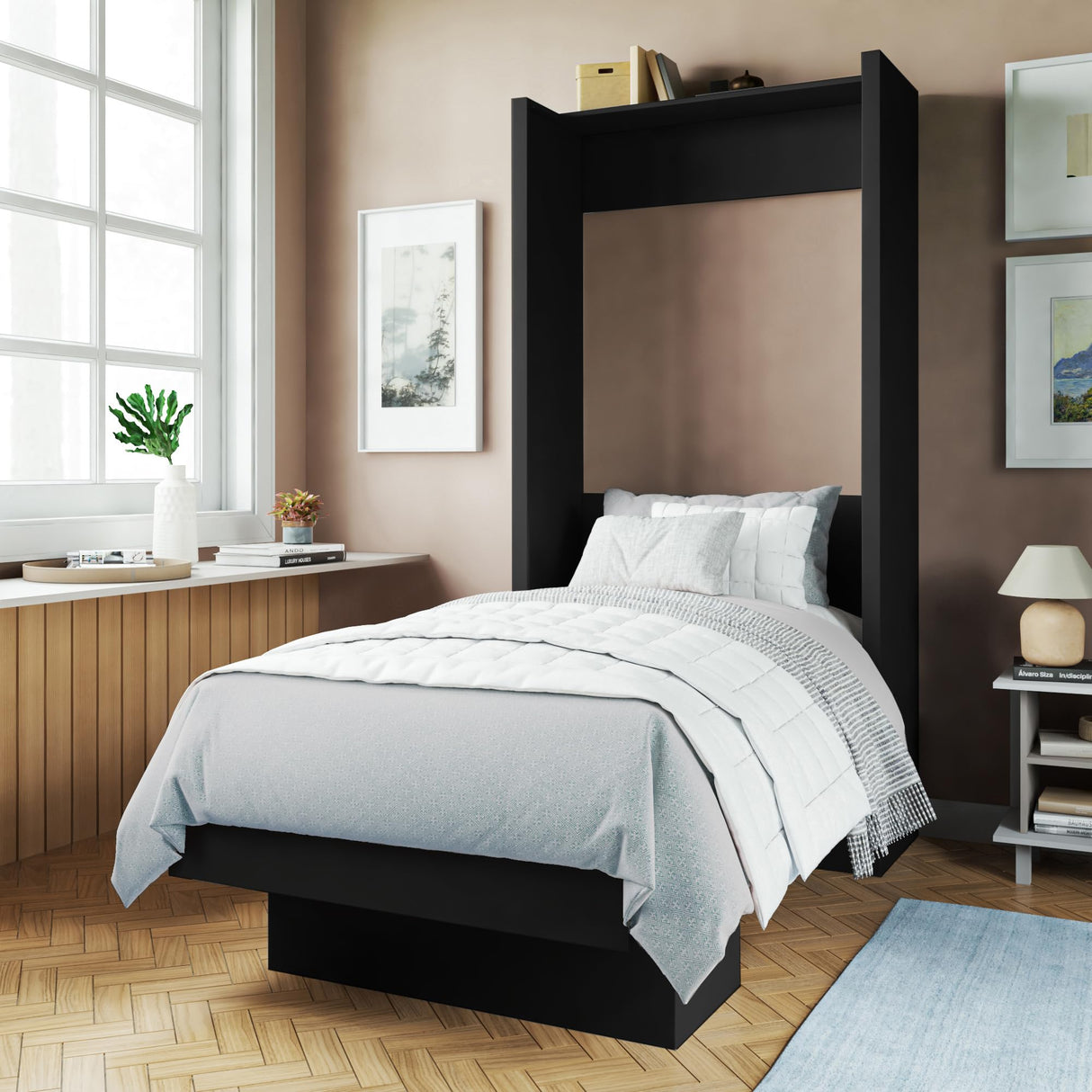 Oakland Living Easy-Lift Twin Murphy Wall Bed in Black with Shelf Oakland Living