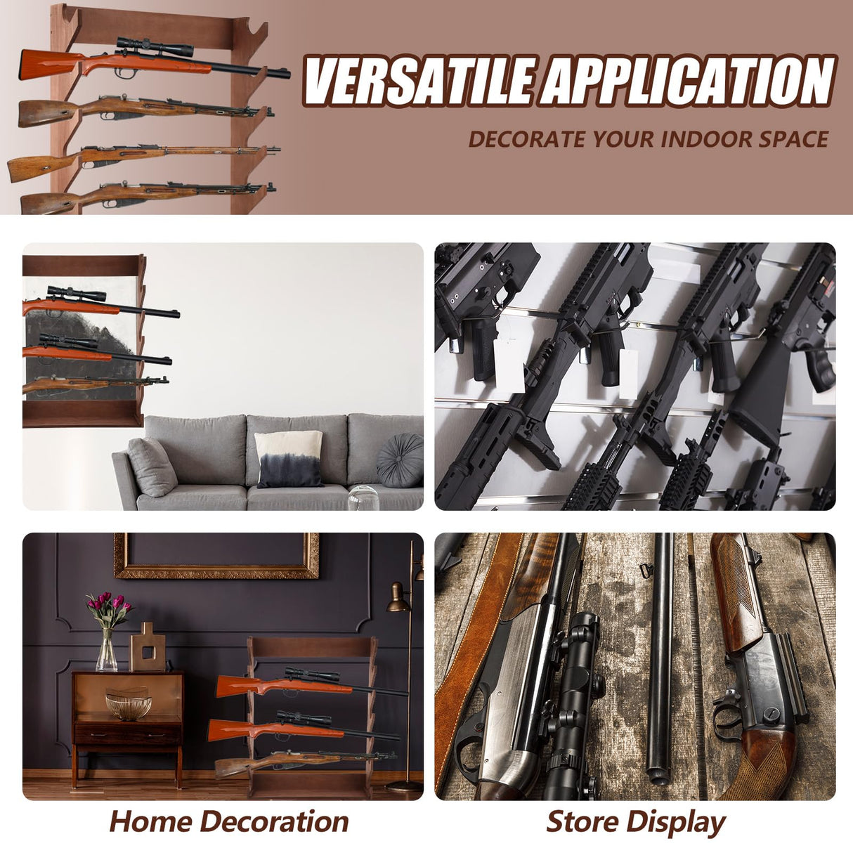 DoubleFill Gun Rack Storage Wooden Gun Rack Display Stand Wall Mount Indoor Holder for up to 7 Rifles or Shotguns Heavy Duty Wall Storage Display Rifle DoubleFill