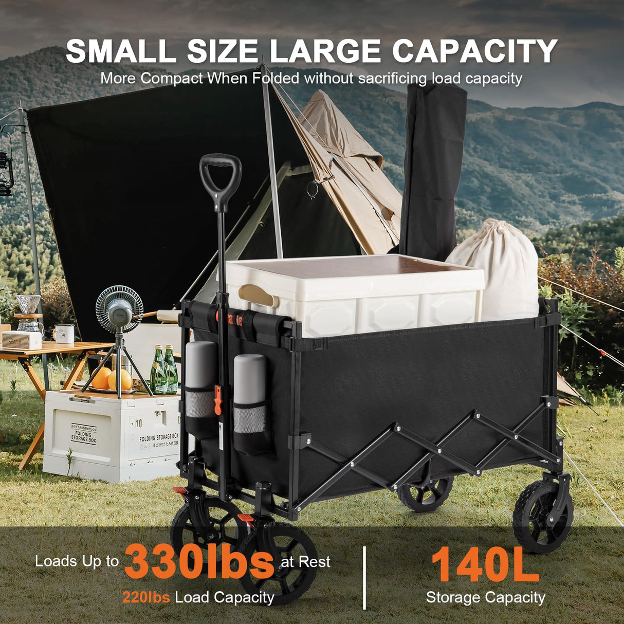 Navatiee Wagon Cart Heavy Duty Foldable, Collapsible Wagon with Smallest Folding Design, Utility Grocery Wagon for Camping Shopping Sports Navatiee