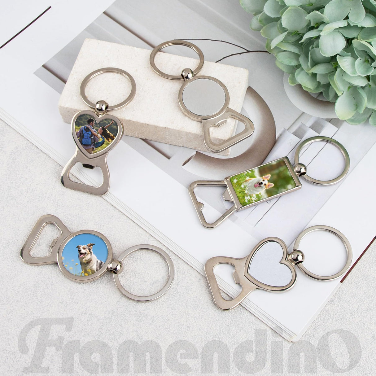 Framendino, 30 Pack Sublimation Metal Bottle Opener Transfer Blank Key Rings for DIY Photos 3 Styles Framendino