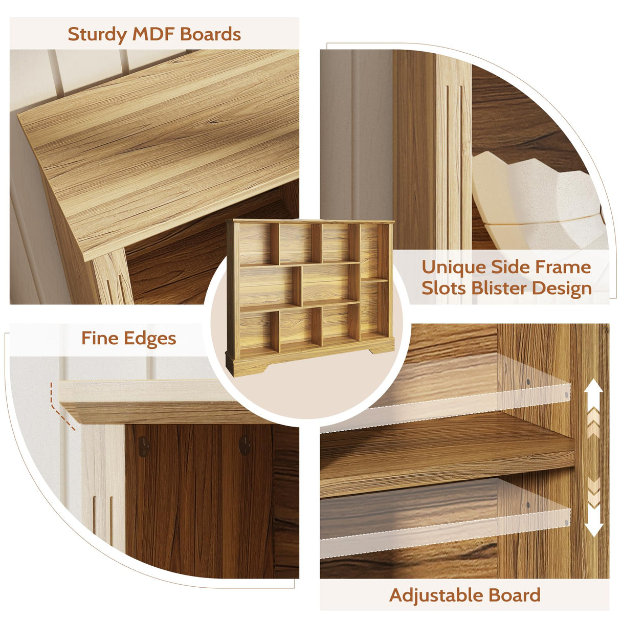 Vividwood 10-Cube Storage Organizer &TV Stand with Adjustable Shelf, Farmhouse Cube Bookcase with Fluted Front Trim for Living Room, Bedroom & Home Office – Rustic Brown Vividwood