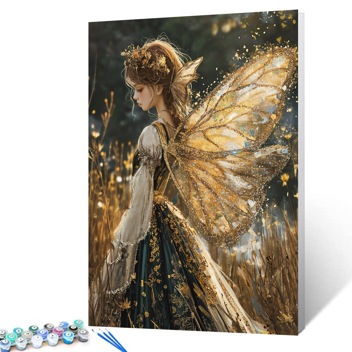 Tucocoo Golden Wings Girl Paint by Numbers Kits 16x20 inch Canvas, Beautiful DIY Oil Painting for Adults with Brushes and Acrylic Pigment, Gothic Fairy Angel Picture for Home Decor (Without Frame) Tucocoo