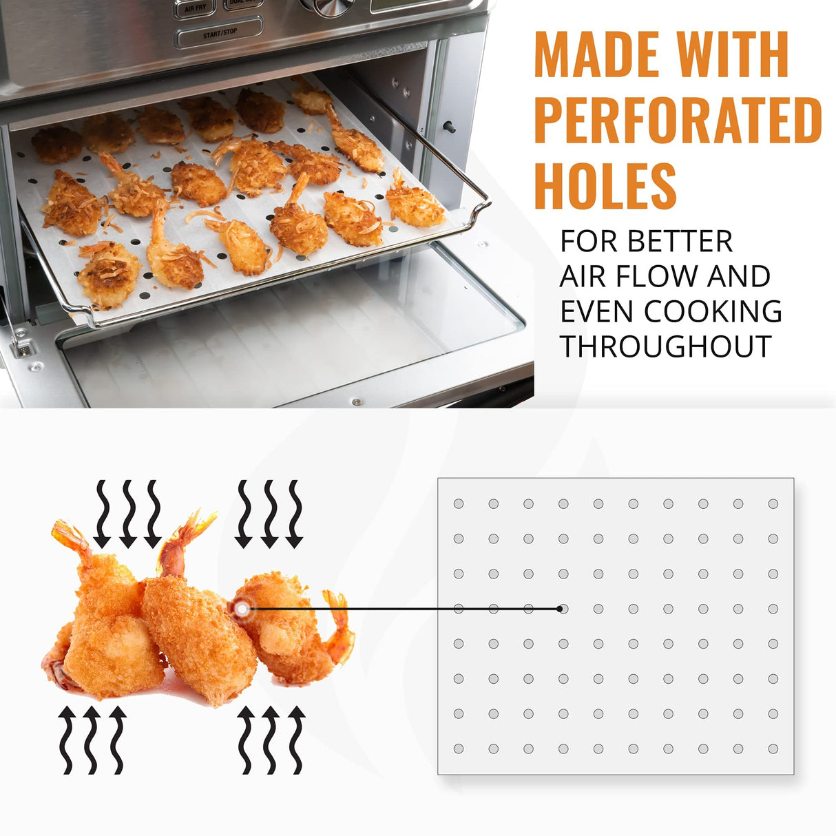 Parchment Paper Sheets for Toaster Oven Air Fryer 9 x 11 Compatible with Gowise, Cuisinart, Black Decker, Emeril Lagasse, Breville + More, Perforated Non-Stick Paper Liners for Cooking on Oven Rack INFRAOVENS