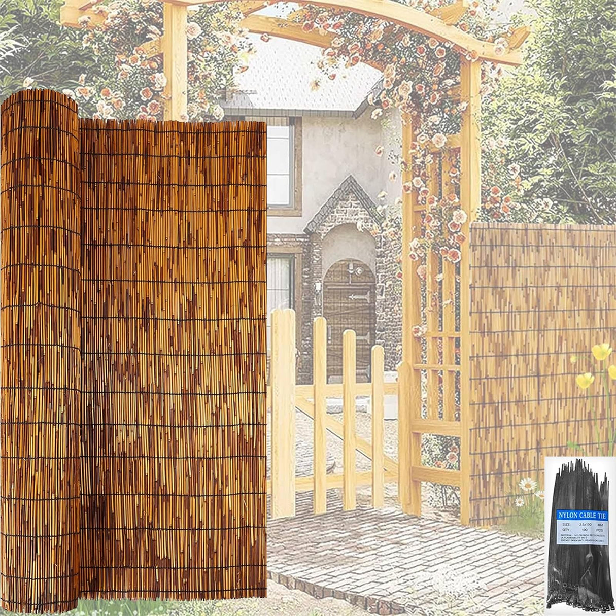 XINSARV Natural Reed Fencing Rolls, 2FT-6FT x 16.4FT Reed Screen Curtain Balcony Fence Privacy Panels, Outdoor Backyard Patio (Size: H0.61xL7m/H2xL23ft) XINSARV