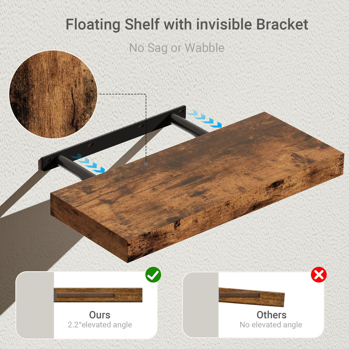 Bathroom Long Floating Shelves for Wall,Extra Deeper & Thicker Wall Mounted Storage Shelf for Living Room, Kitchen, Farmhouse,Wall Shelves with Invisible Brackets,Set of 2, Rustic Brown Vivelove