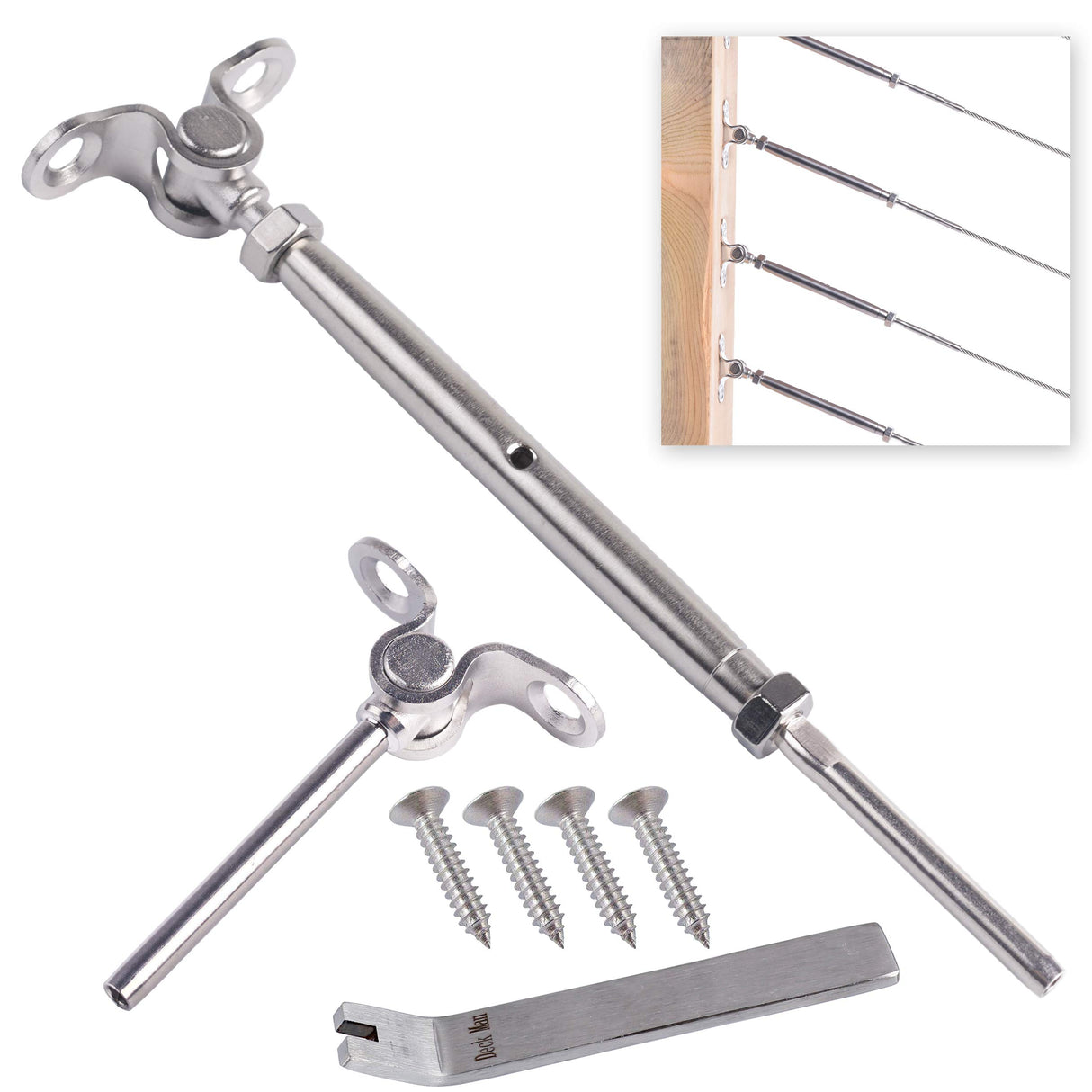 Deck Man T316-Stainless Steel Adjustable Angle 1/8" Cable Railing Kit/Hardware for Wood Post,Marine Grade (30 Pack) Deck Man