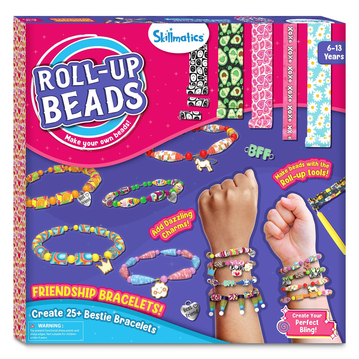 Skillmatics Craft Activity - Roll-Up Beads Friendship Bracelets DIY Kit, 400+ Charms & Beads, Jewelry Making Kit, Create 25+ Bracelets, Gifts for Kids Ages 6, 7, 8, 9, 10, 11, 12, 13 Skillmatics