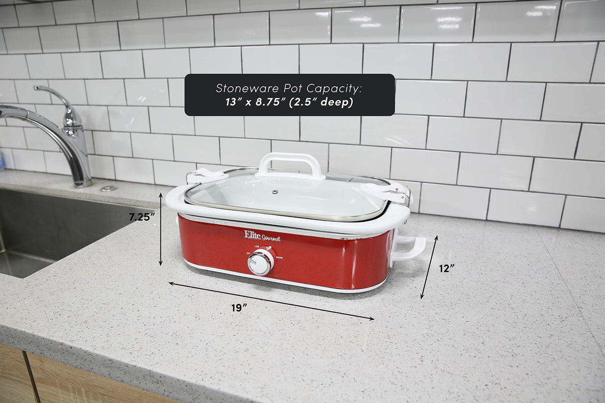 Elite Gourmet MST-5240 Casserole Crock Slow Cooker, Locking Lid Adjustable Temperature Keep Warm Oven & Dishwasher-Safe Casserole Pan, 3.5Qt Capacity, Red Elite Gourmet