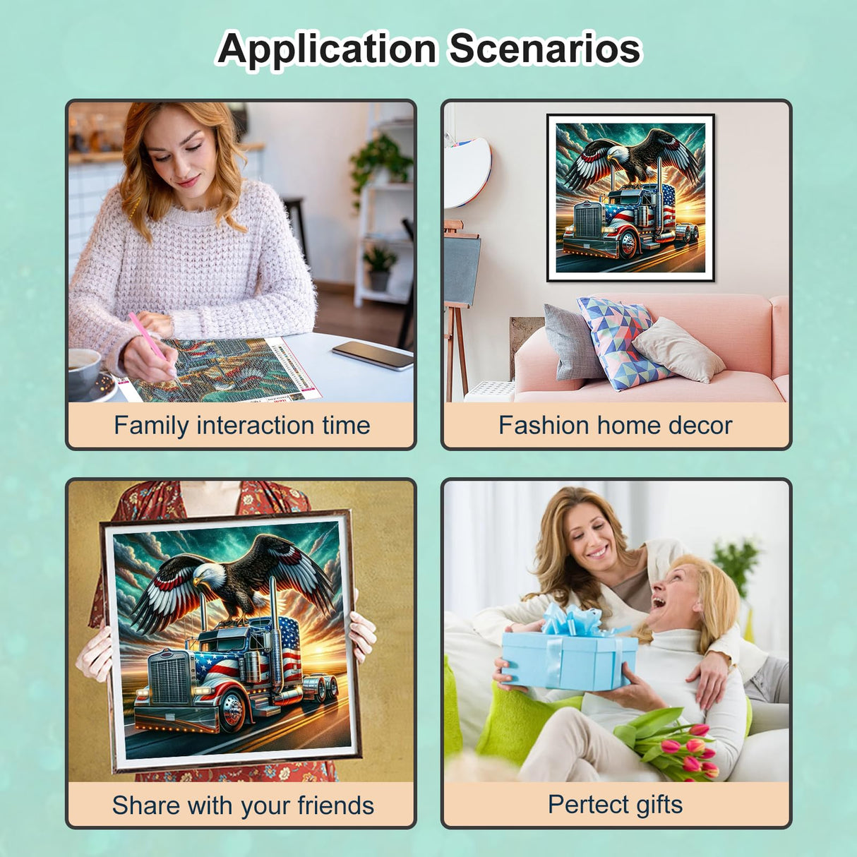 PFFNGPEN Truck Diamond Painting Kits for Adults, 5D DIY American Flag Diamond Art Kits for Beginners, Full Drill Round Diamond Art for Home Wall Decor, Eagle, 12x12 inch PFFNGPEN