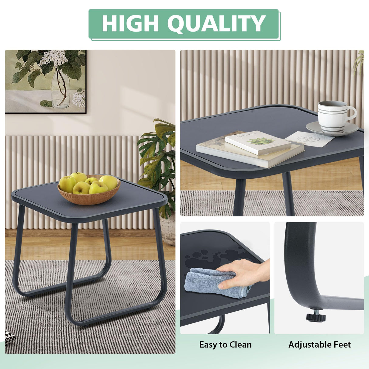 Ainfox 3 Piece Patio Furniture Set, All Weather Textile Outdoor Conversation Set with Rocking Bistro Chairs and Table, Small Patio Bistro Set for Backyard, Lawn, Garden, Poolside (Black) Ainfox