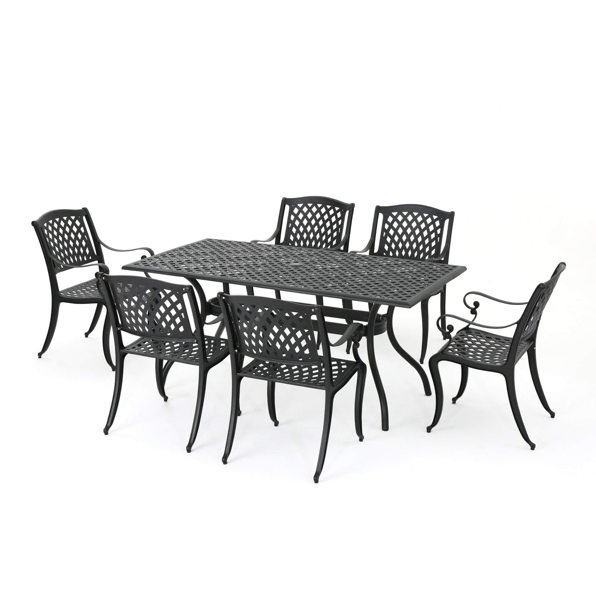 Christopher Knight Home Cayman Outdoor 6-Seater Cast Aluminum Dining Set, 7-Pcs Set, Black Sand Christopher Knight Home