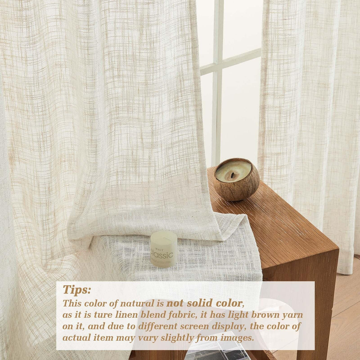 OWENIE Natural Linen Curtains 84 Inch Length 2 Panels Set for Living Room Bedroom, Thick Textured Burlap Linen Blend Light Filtering Boho Farmhouse Window Treatments with Back Tab Top, 52" W x 84" L OWENIE