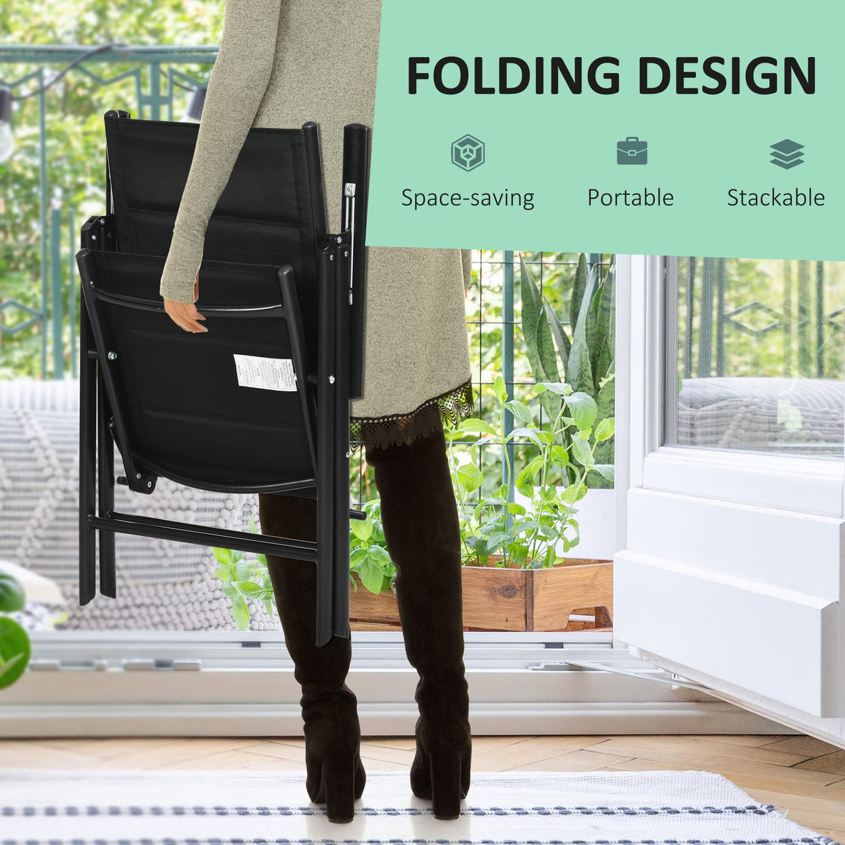 Outsunny 9-Piece Patio Dining Set for 8, Outdoor Aluminum Frames Dining Furniture Set with Expandable Table, Adjustable High Back Portable Chairs and Mesh Fabric Seats, Black Outsunny