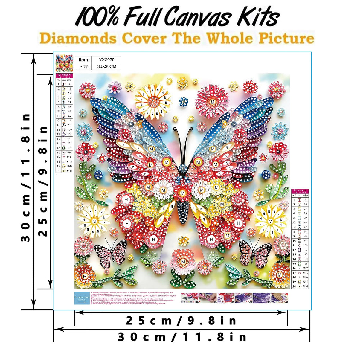 CraftCraze Diamond Painting Adult Kits, Diamond Art Kits for Beginners, DIY Butterfly Full Drill Diamond Painting for Home Wall Decoration 11.8 x11.8 inches CraftCraze