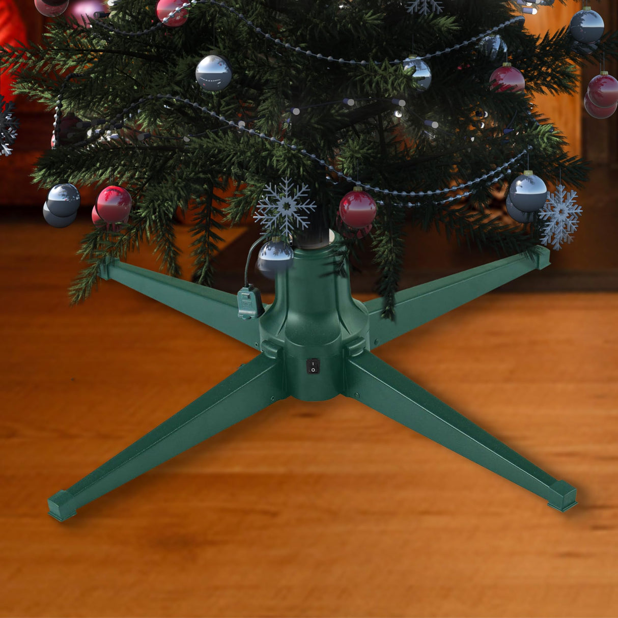 Home Heritage Artificial Christmas Tree Base Rotating Metal Stand for 1 to 1 1/2 Inch Diameter Artificial Christmas Tree Poles, 31 Inch, Green Home Heritage