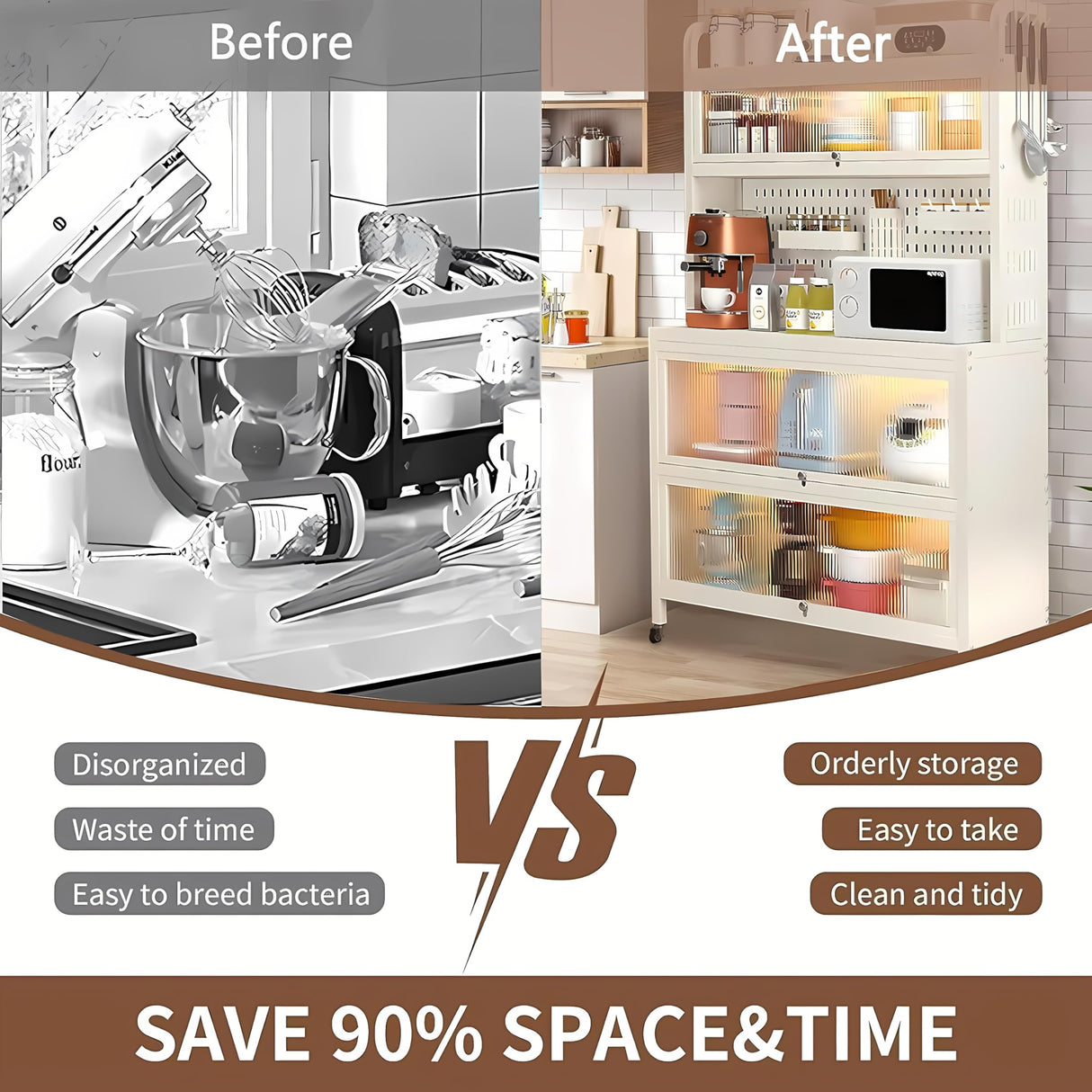 TVMCNA 63" Tall Kitchen Pantry Storage Cabinet, Large Capacity Hutch Cabinet with Acrylic Doors and Microwave Stand, Bakers Racks with Storage for Kitchens, Pantry, Living Room TVMCNA