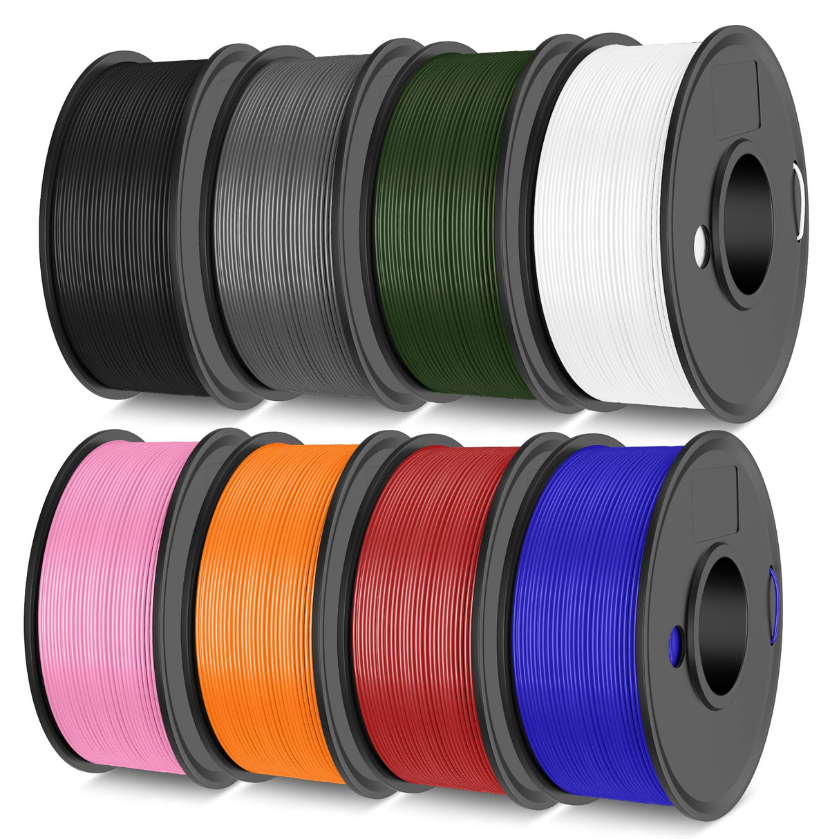 TECBEARS High Speed PLA Plus Filament 1.75mm, High Toughness Rapid PLA+ for Fast Printing up to 600mm/s, 8 Pack 250g Spool, Black+White+Grey+Olive Green+Blue+Pink+Orange+Red TECBEARS