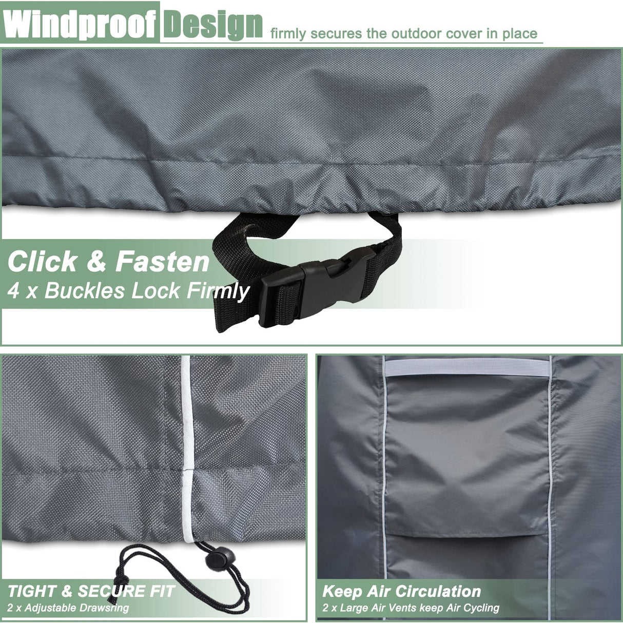 Gasadar Patio Furniture Covers, Round Outdoor Furniture Cover Waterproof, 600D Heavy Duty, 62" Dia x 28" H Round Patio Table Cover, Outdoor Cover for Patio Furniture Table and Chairs Set -Grey Gasadar