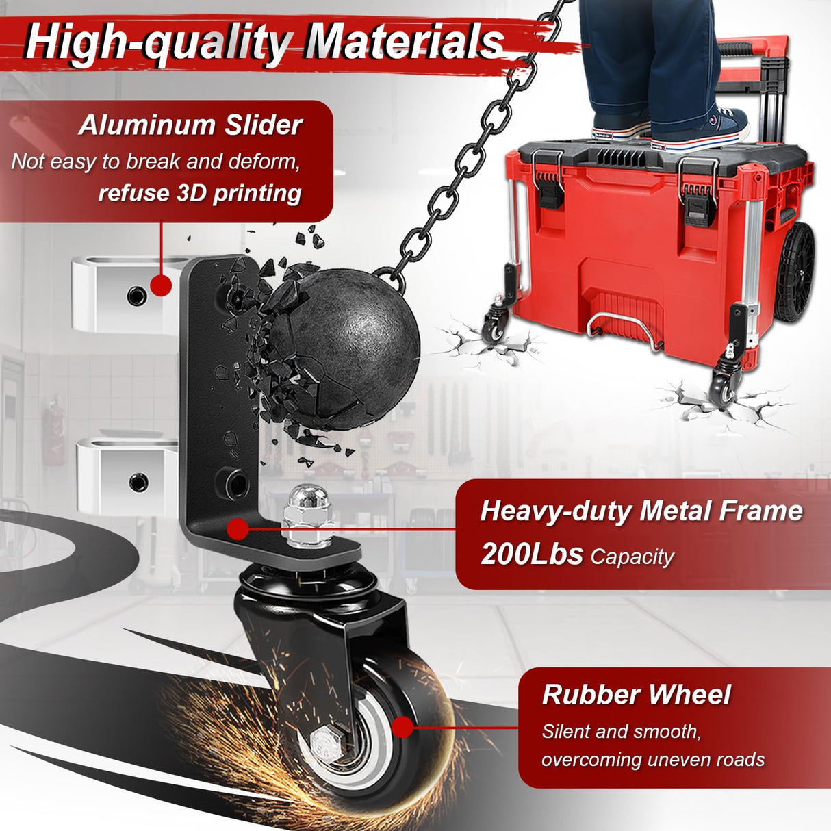 Upgraded 360° Dual Front Wheels, Packout Wheels Compatible with Mil.waukee Packout Rolling Toolboxes, Packout Toolbox Accessories, 200 Lbs Capacity DNShorix