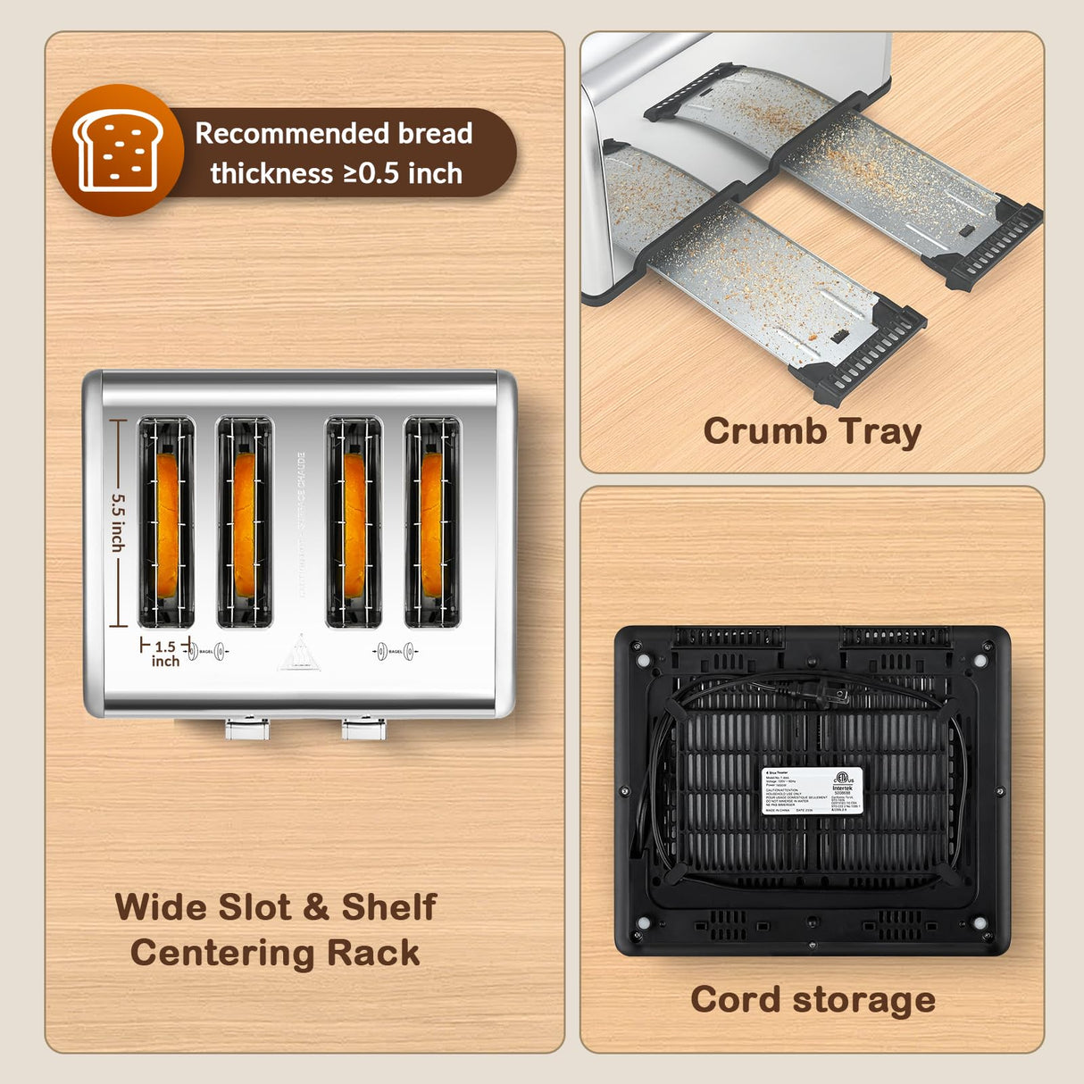 Mecity 4 Slice Toaster Touch Screen Control 4 Wide Slot, Stainless Steel Smart Bread Toaster for Bagel Muffin Waffle, Dual Control Pannel, Timer, Defrost, Reheat, 120V 1650W Mecity