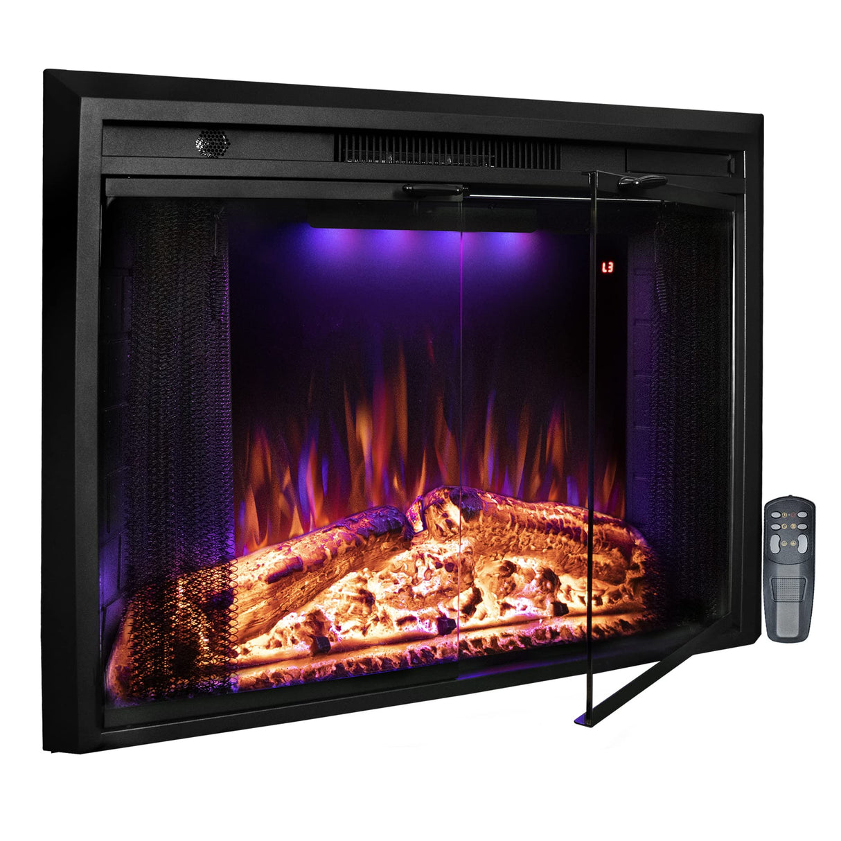 Benrocks 36” Electric Fireplace Inserts with Glass Door and Mesh Screen, Multicolor Flames & Fire Crackling Sounds, Timer, Overheating Protection Fireplace Heater, 750/1500W Benrocks
