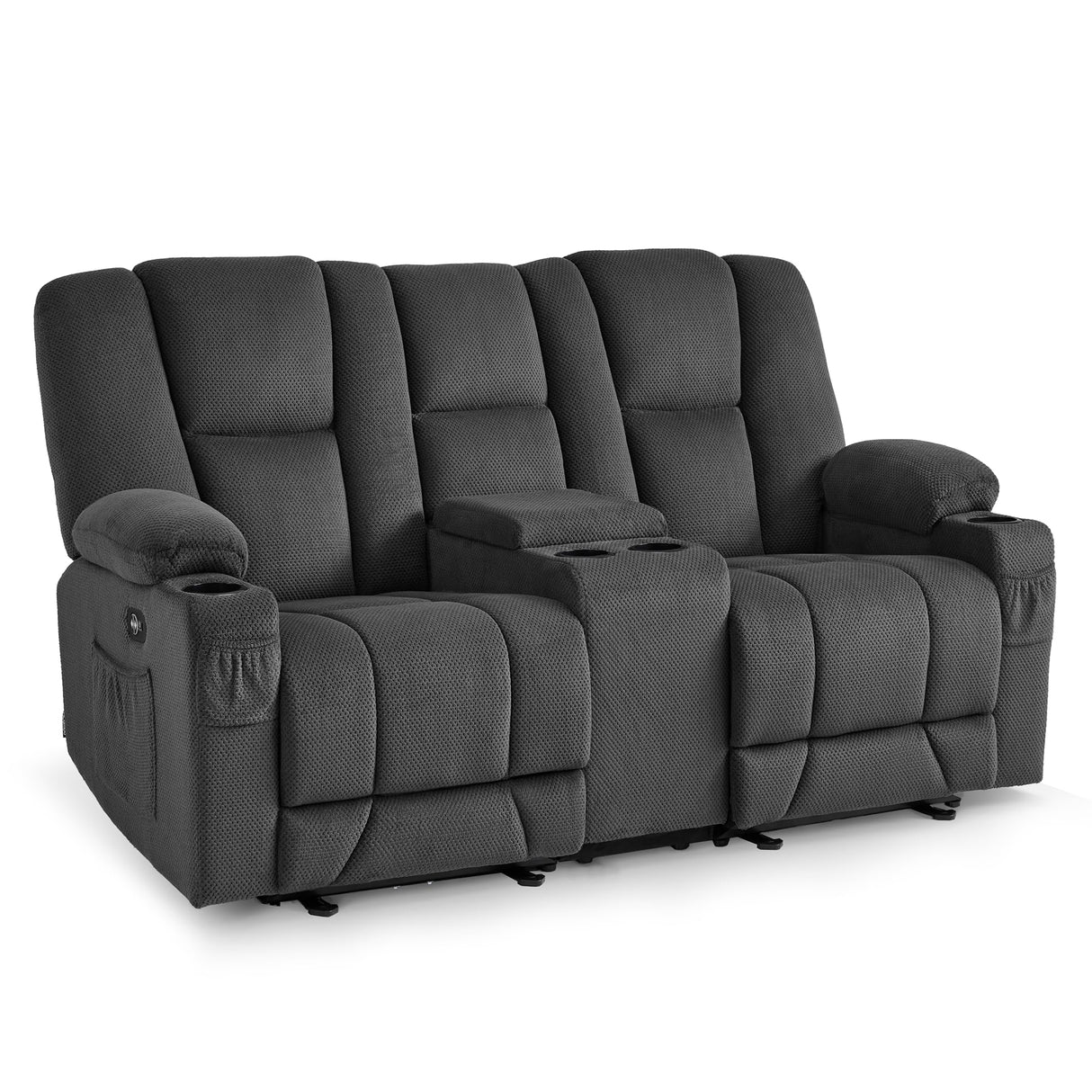 MCombo 74.4" Zero Gravity Power Loveseat Recliner with Console, Heat and Vibration Massage, Reclining Loveseat Sofa with USB Ports, Cup Holders for Living Room, Fabric 6035SET (Grey) MCombo