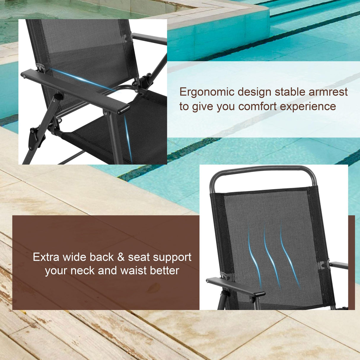 Vongrasig 6 Pieces Folding Patio Dining Set, All Weather Small Metal Outdoor Table and Chairs Set, Patio Furniture Set w/Umbrella, Glass Table & 4 Folding Chairs for Garden, Lawn, Backyard, Black Vongrasig