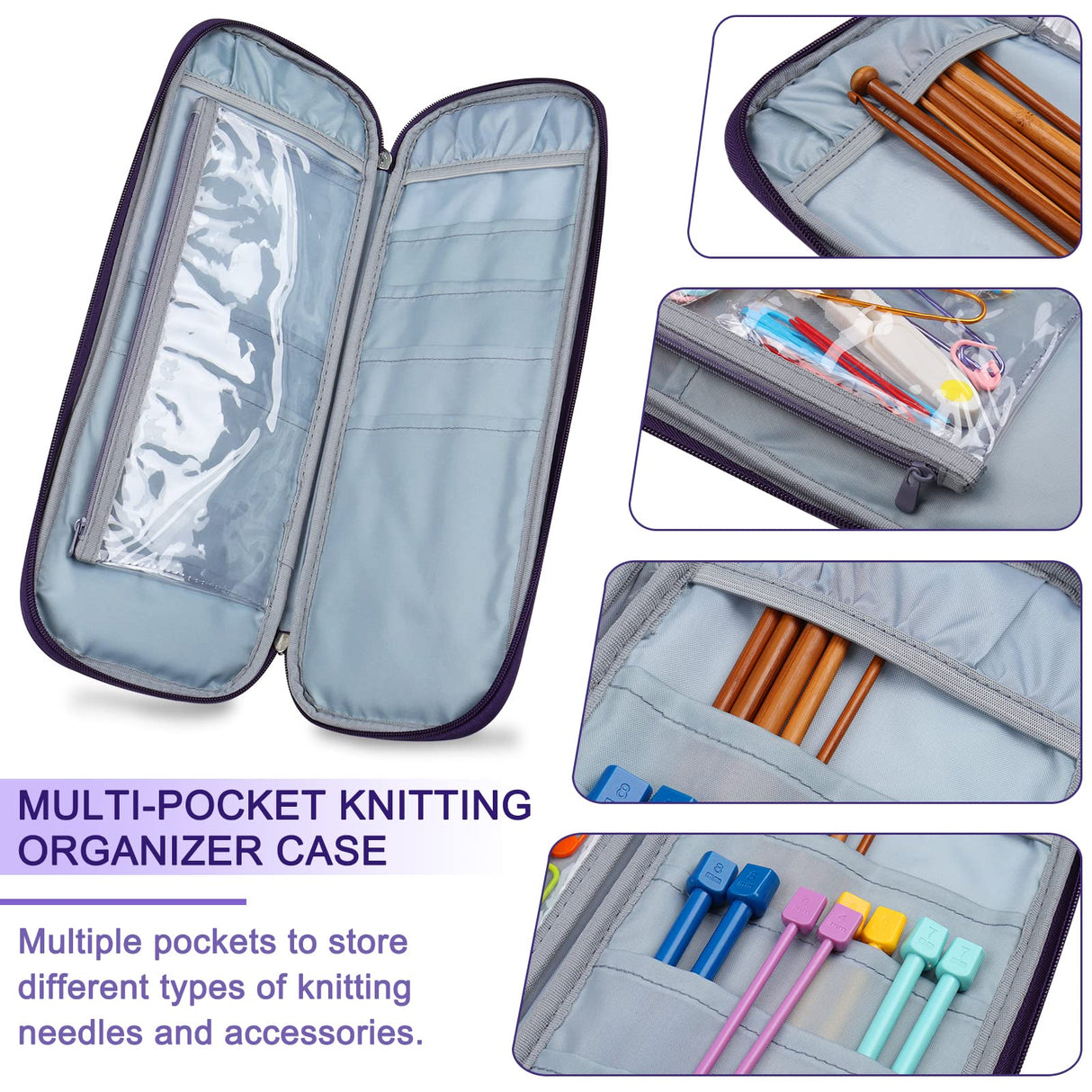 Coopay Knitting Needles Case Travel Knitting Needle Organizer Storage for Straight Knitting Needles (Up to 14''), Tunisian Crochet Hooks, DPNs, Crochet Accessories and Supplies, Pink-Purple Coopay