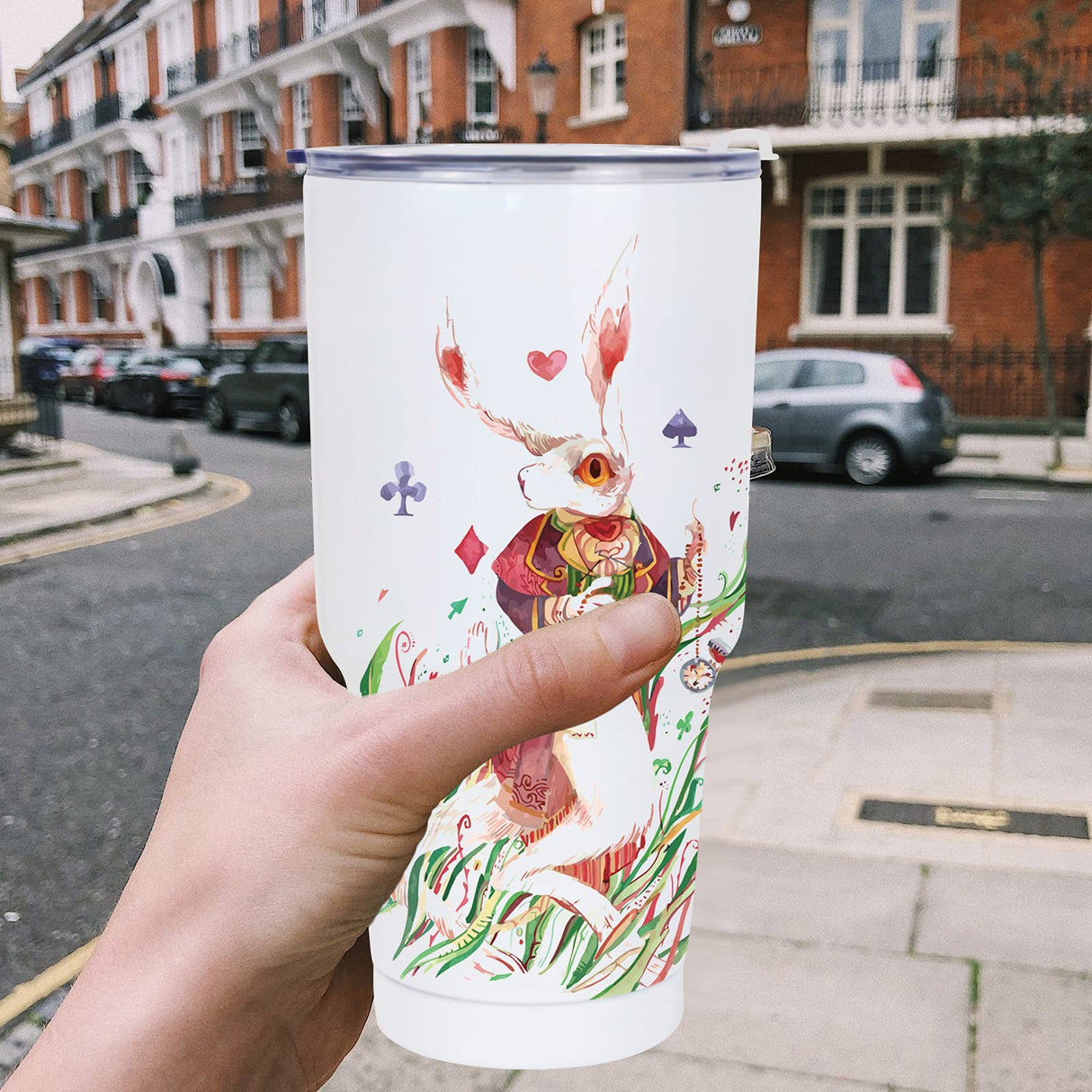 MAIKESUB 4 Pcs 30 oz Sublimation Double Wall Vacuum Insulated Cups With Lids Stainless Steel White Coffee Mugs for Vehicle Cup Holders Travel Tumbler Car Cups MAIKESUB